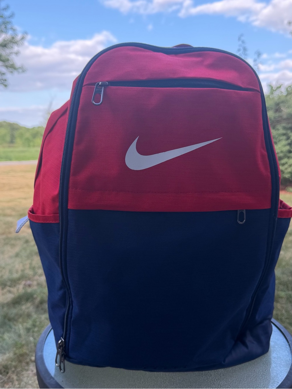 Nike Red and Navy Men's Backpack with White Swoosh